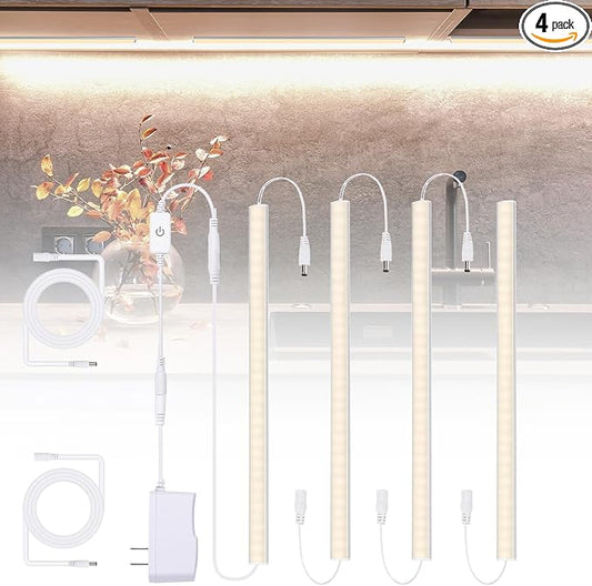 Under Cabinet LED Lights, Dimmable Under Cabinet Lighting, 4 Pack LED Lights for Kitchen Under Cabinet, Under Counter Light Natural White 4500K