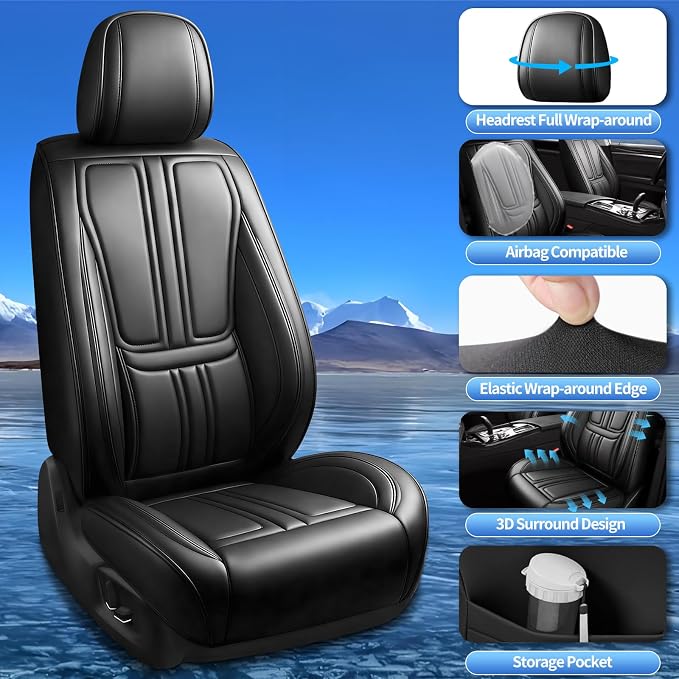 Fit CRV Car Seat Covers Compatible with Honda CRV 2013-2022 2023 2024 2025 2026.Full Coverage Waterproof Leather,All-Weather Seat Cushion Protector-Easy Installation(Full Set 5 Seats, Black)