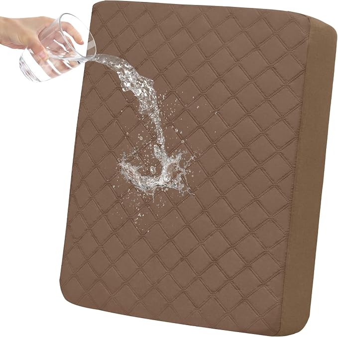 Easy-Going Waterproof Oversized Chair Cushion Covers, Non-Slip Leakproof Sofa Seat Cushion Slipcovers, Quilted and Stretch Furniture Protector for Dogs, Pets (1-Piece Oversized Chair Cushion, Brown)
