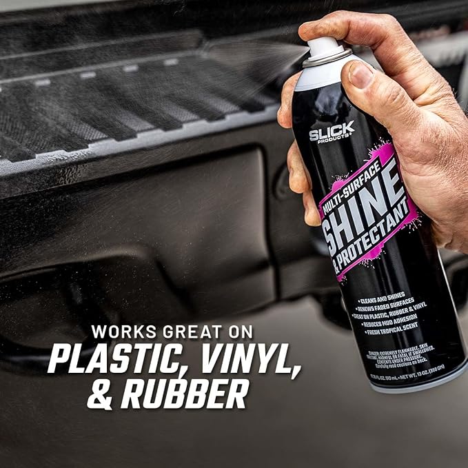 Slick Products Shine & Protectant Spray 17.35 FL OZ. - High Gloss Clear Coating Renew Vinyl, Plastic, Rubber, Trim, Tire, Car, Truck, Motorcycle, Dirt Bike (2-Pack)