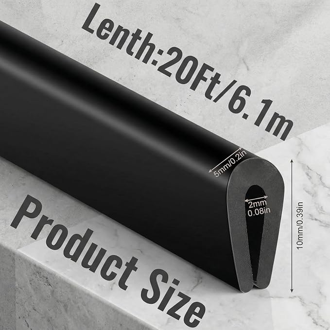 Rubber U Channel Edge Trim, Door Seal Strip, Fits Edge up to 1/16 Inch (1. 6mm) U Shape Weather Stripping(20 Feet,Black)