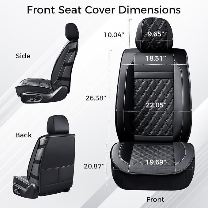 Huidasource Seat Covers Full Set, 5 Layers Full-Cover Leather Seat Cover Hollow Design Airbag Pops, Front ＆ Back Seat, Seat Covers for Most Cars, Vans, Trucks, SUVs Universal Fit (Full Set/Black)