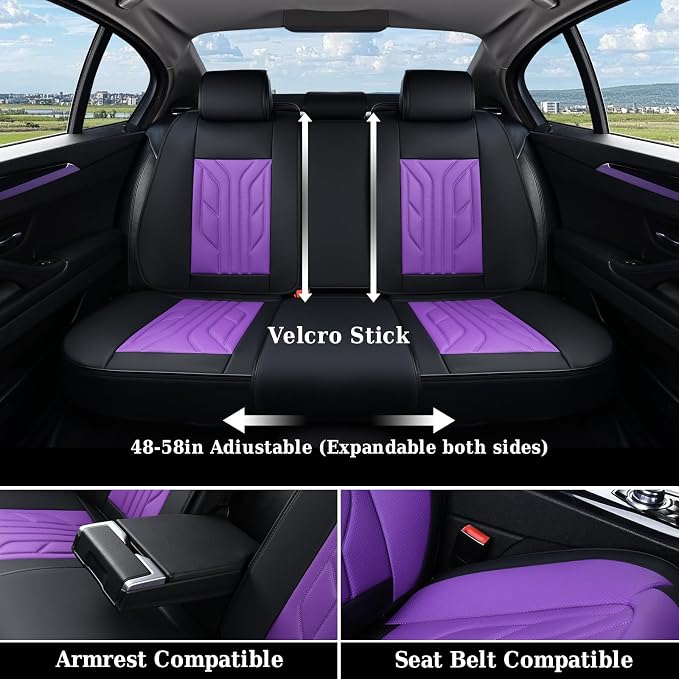 Coverado Car Seat Covers Full Set, Car Seat Protectors Leather Seat Covers for Cars, Automotive Seat Covers Car Accessories Universal Fit for Most Sedans SUV Pick-up Truck(Black&Purple)