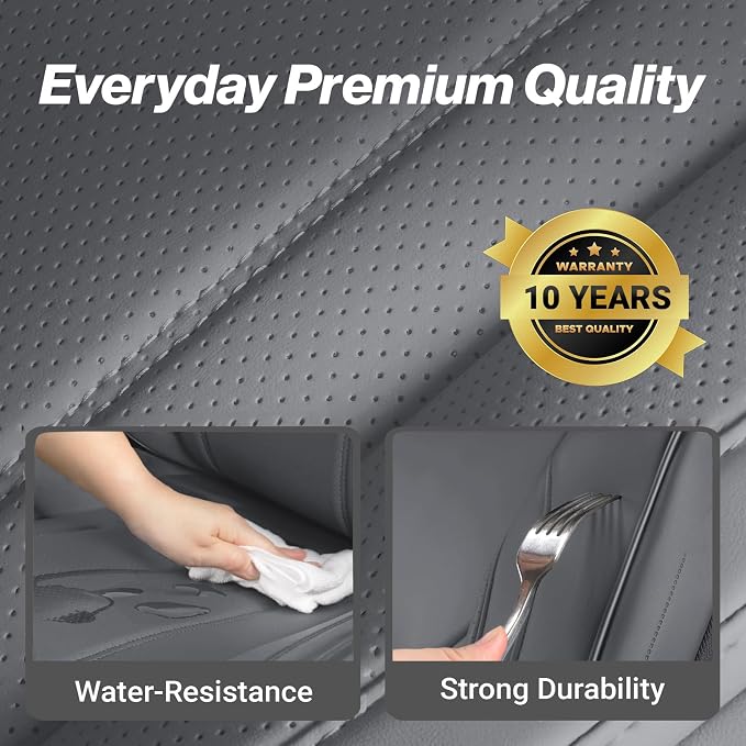 Coverland Custom Truck Car Seat Covers Front Seats for [2019-2026 RAM 2500, 3500 Crew Cab Front Bucket Seats Rear Whole Bench Seat] - Protector Water Resistant Leather Seat Cushion [Front-Dark Gray]