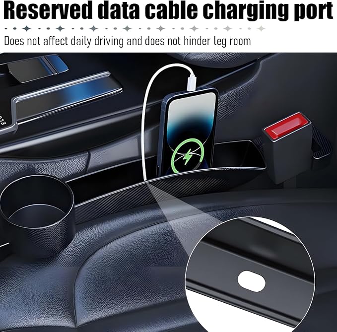 2PCS Car Seat Gap Filler Organizer with Cup Holder, Multifunctional Side Seat Crevice Blocker Plug with Storage Slot, No-Drop Auto Console Side Gap Stopper Organizer, Universal Fit (Black)