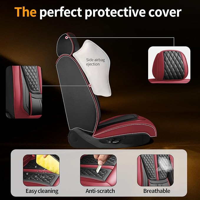 Fit Altima Car Seat Covers Compatible with Nissan Altima 2010-2024 2025 2026.Full Coverage Waterproof Leather,All-Weather Seat Cushion Protector-Easy Installation(Full Set,Red)