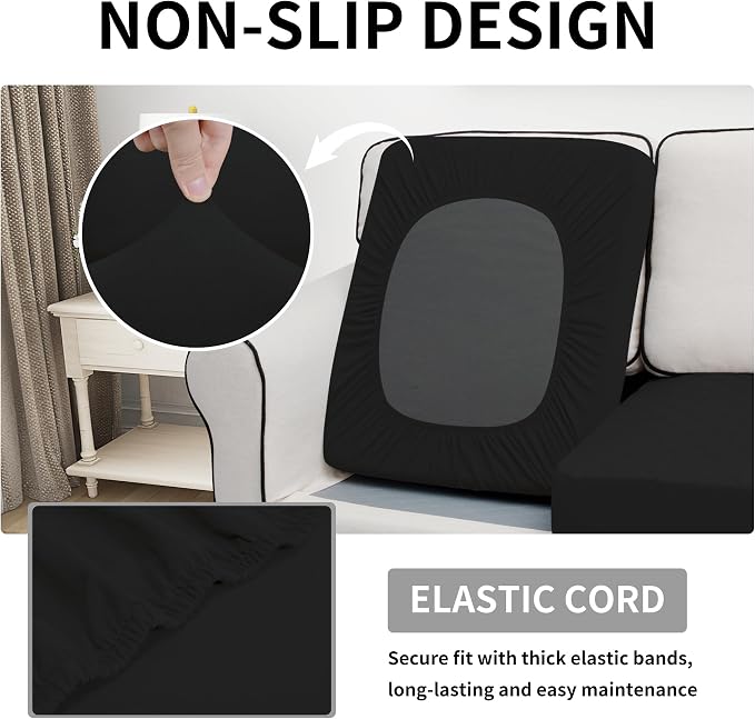 Easy-Going Waterproof Chair Cushion Cover, Non-Slip Leakproof Sofa Seat Cushion Slipcovers, Quilted and Stretch Furniture Protector for Dogs, Pets (1-Piece Chair Cushion, Black)