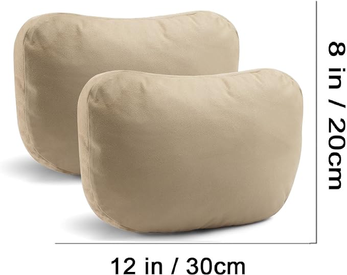 2Pcs Car Neck Pillows for headrests,for Travel Interior Accessories and Suede Support Head Pillows，Balance Neck Pillow Designed to Relieve Neck Pain and Muscle Tension.(Beige)