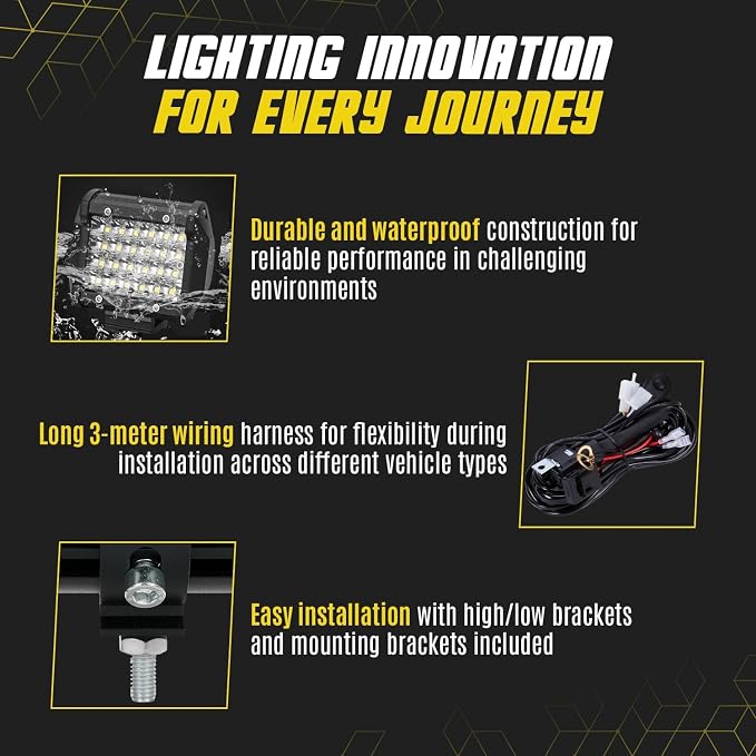 LED Lights Bars Kits (2) 20 Inch 180W (4) 4Inch 72W 12V 24V Truck Bumper Slim Work Off Road Driving Flood Spot Lights Pods 10000lumen 6500K for ATV Tractor Pickup Golf Cart RV with (2) Wiring Harness