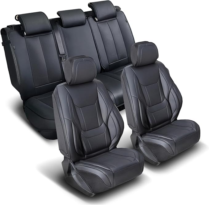 Coverland Custom Truck Car Seat Covers Full Set for [2016-2025 Titan Crew Cab] - Protector Car Seat Cover Water Resistant Leather Memory Form Back Support Seat Cushion [Full Set-Black]