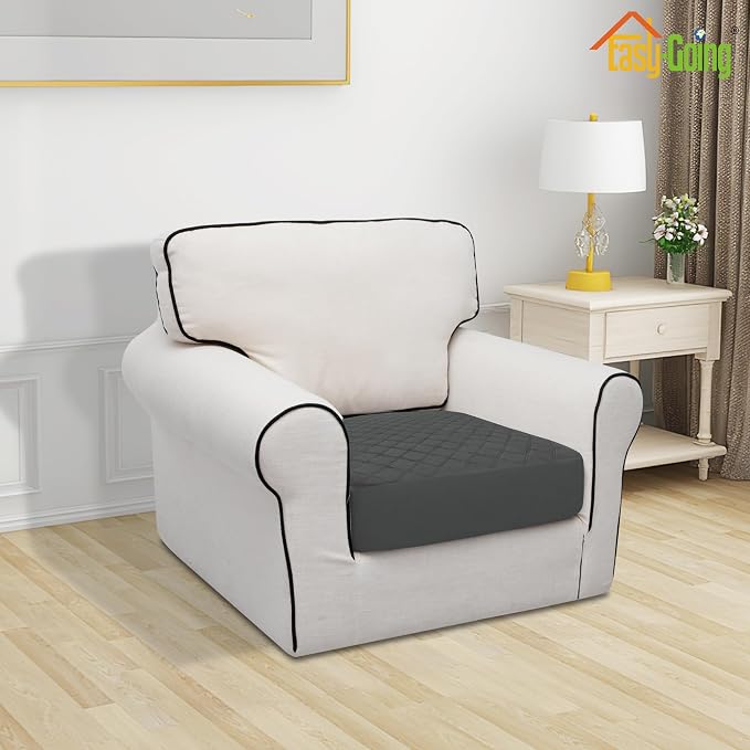 Easy-Going Waterproof Oversized Chair Cushion Covers, Non-Slip Leakproof Sofa Seat Cushion Slipcovers, Quilted and Stretch Furniture Protector for Dogs (1-Piece Oversized Chair Cushion, Dark Gray)