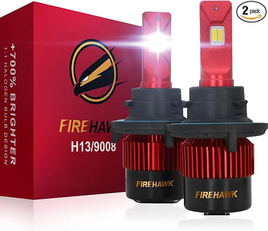 Firehawk 2026 New H13/9008 LED Bulbs 50000LM 700% Brighter 6000K Cool White Japanese Chips IP68 Waterproof Fog Light, Pack of 2