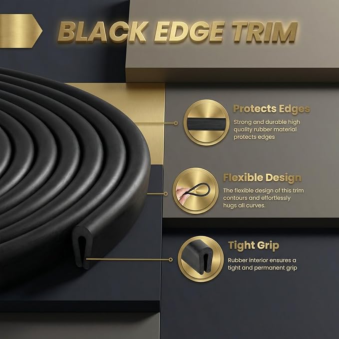Kingdder Rubber Edge Trim 1/8" U Channel Sheet Metal Edge Protector Door Seal Strip Guard Weather Resistance Fits for Car Doors Steel Plates Glass Hatches Table Corners(100 Feet Long, Black)