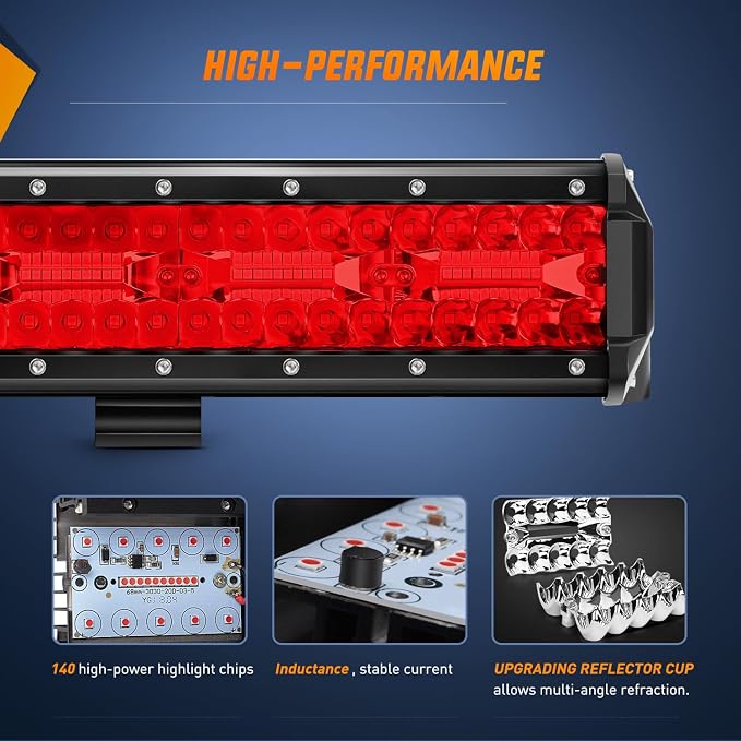 Nilight 20 Inch LED Light Bar Red Triple Row 420W Spot Flood Combo 42000LM Driving Boat Off Road Fishing Hunting Emergency Safety Lighting for UTV Pick-up Van Tractor