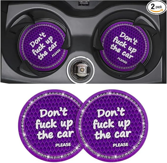 2 Pack Bling Car Coasters for Cup Holder, Crystal Rhinestone 2.75 in Cup Holder Coaster, Silicone Anti-Slip Insert Cup Mats for Women, Interior Accessories Universal for Most Cars (Purple)