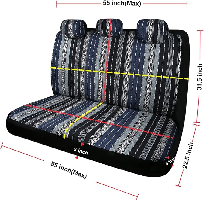 Baja Saddle Blanket Car Seat Covers 9PCS Full Set, Breathable and Washable Striped Woven Automotive Vehicle Seat Cover, Universal Seat Cover for Sedan, SUV, Truck, Airbag Compatible