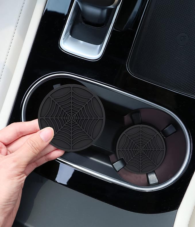 Car Cup Holder Coaster, 1 Pack Universal Auto Anti Slip Cup Holder Insert Ornaments Coaster, Durable, Suitable for Most Car Interior Accessories (Black-Spider Web Cup holder-1pack)