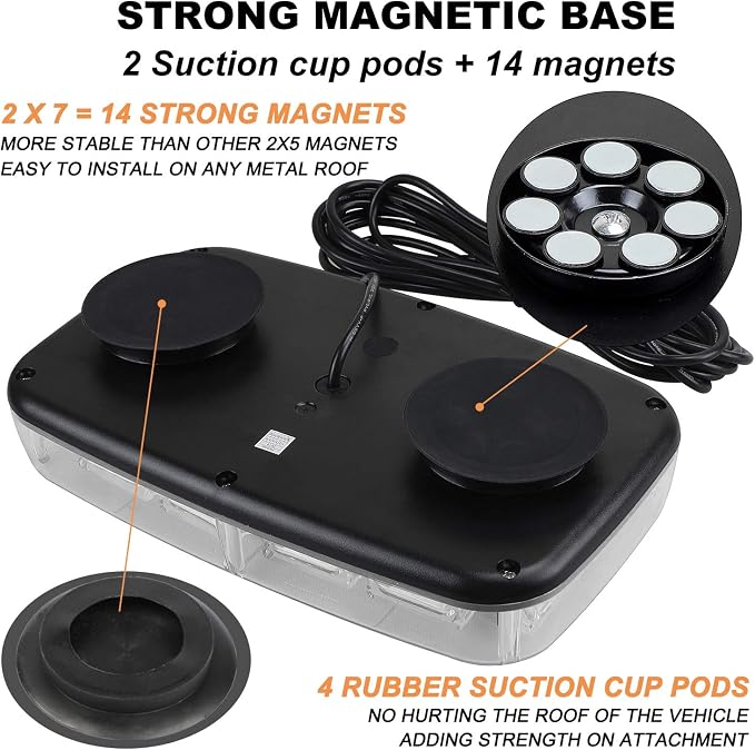 ASPL [Upgraded 5] 48LED Roof Top Strobe Lights, High Visibility Emergency Safety Warning LED Mini Strobe Light bar with Magnetic Base for 12-24V Snow Plow, Trucks, Construction Vehicles (Amber)