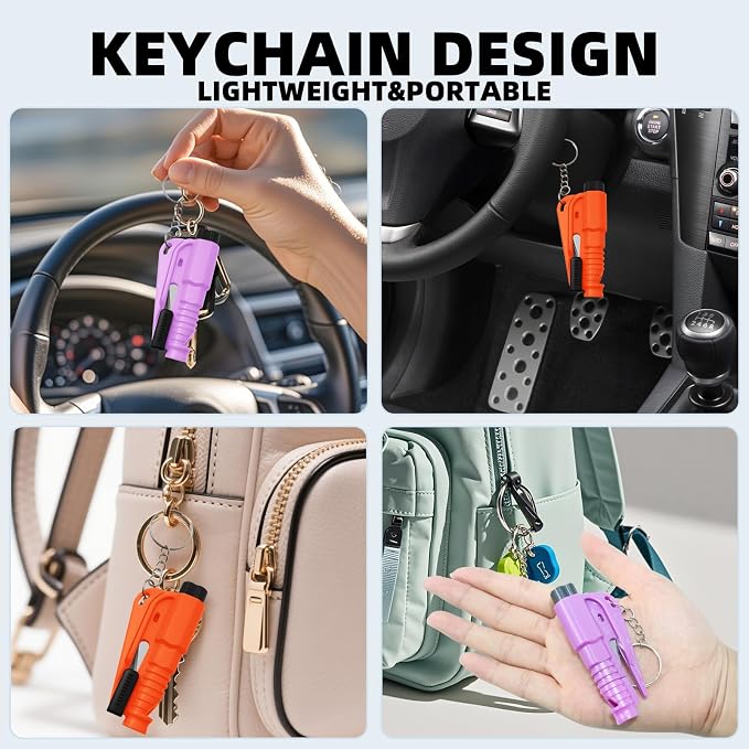 24 Pcs Car Window Breaker Key Chains, 3 in 1 Glass Breaker Seat Belt Cutter Survival Whistle, Portable Safety Emergency Escape Tools, Multifunctional Car Accessories for All Vehicles