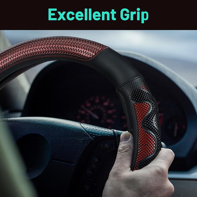 DaisyInner 17.5-18 Inch Steering Wheel Cover for Semi Truck No-Slip & Comfy Grip for Semi Trucks, Rv, Big Rig and 18 Wheelers(Mesh A,Leather,Burgundy)