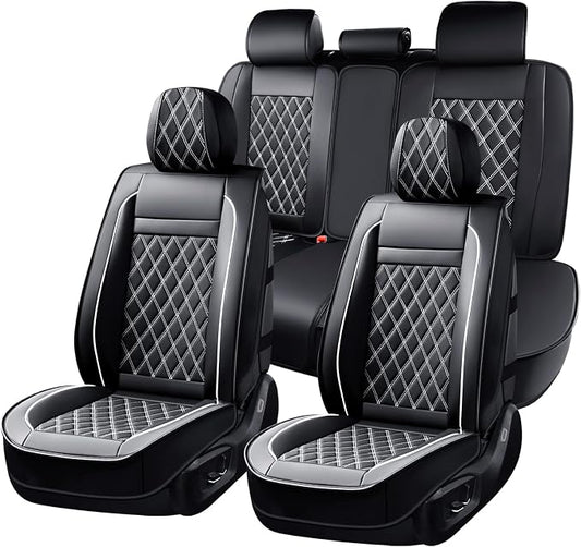 Huidasource Seat Cover 5 Layers, Car Seat Covers Full Set Faux Leather, Seat Covers for SUV, Side Open Design Airbag Pops Out, Front ＆ Back Seats Fit for Most Cars Van Truck Etc(Full Set/Black&White)
