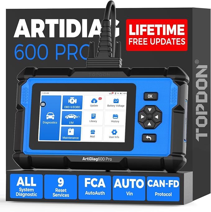 TOPDON ArtiDiag600 Pro, OBD2 Scanner Diagnostic Tool for All Systems, Code Reader Scan Tool with 9 Essential Maintenance Functions, Upgraded Version of AD600S/AD500, Lifetime Free Update