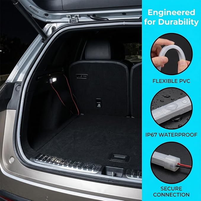 Car Trunk LED Light Strip, 157.5" Flexible Embedded Silicone Vehicle Interior Cargo Area Ambient Lighting, Automotive Trunk LED Light Strip Decor, Universal for SUV Van Truck (Blue)