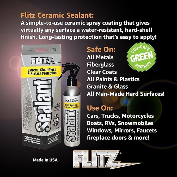Flitz Ceramic Sealant - 8oz Bottle of USA-Made Ceramic Coating for Cars, Boats, Glass - Repels Water, Polishes, and Protects for 1 Year - Protection Car Spray (1 Pack)