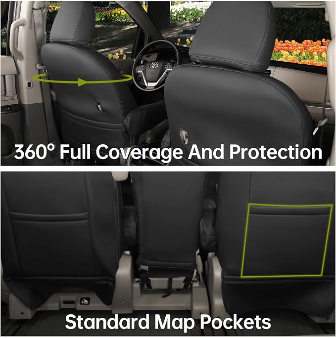 coverdream Sienna Leather Car Seat Covers Custom Fit for 2011-2020 Toyota Sienna SE,LE,XLE,SE Premium,XLE Premium,8-Seater,Full Coverage,Airbag Compatible Auto Seat Protector (Full Set,Black/Gray)