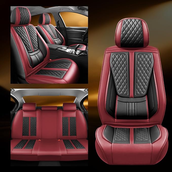 Fit Ariya Car Seat Covers Compatible with Nissan Ariya 2023-2024 2025.Full Coverage Waterproof Leather,Compatible with Airbag,All - Weather Seat Cushion Protector(Full Set,Red)