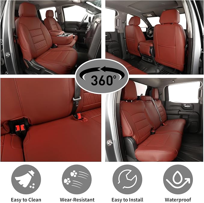 EKR Silverado Seat Covers Custom Fit for (Double Cab) 2019-2026 Chevrolet Silverado 1500/1500 Limited/HD 2500/3500, Rear Row W/No Armrest,Faux Leather(Burgundy)