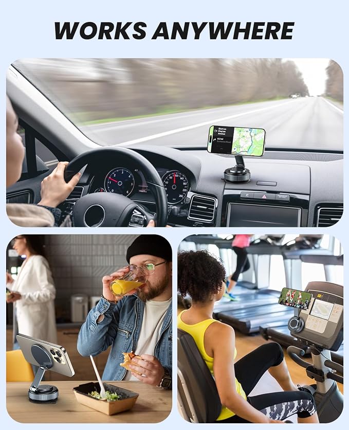 Jononser Suction Phone Mount for Car Dashboard/Windshield - 360°Adjustable Magnetic Phone Holder for Car, Foldable Car Phone Holder for iPhone 17/16/15/14/13/12 Series (Carbon Fiber & Aluminum Alloy)