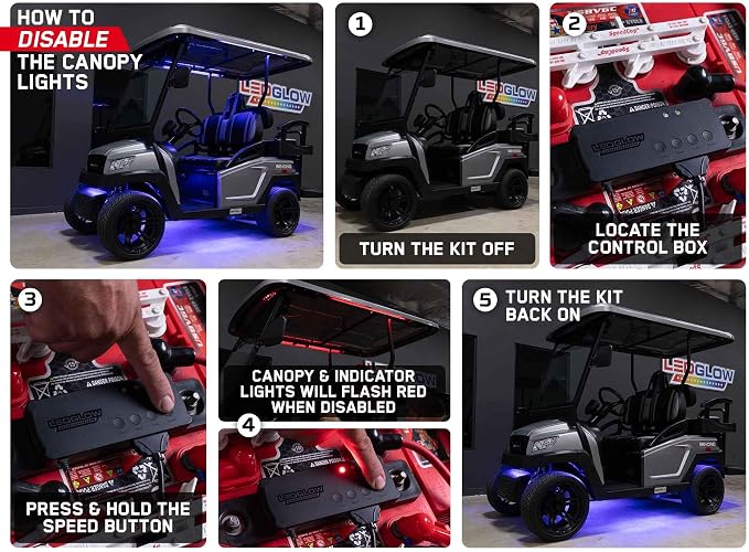LEDGlow 12pc Million Color LED Golf Cart Underglow Kit for 12V 4-Seater | Includes Canopy, Wheel Well & Interior Tubes, Accent Neon Lights Fit EZGO Yamaha Club Car ICON, 10 Solid Colors, 16 Modes