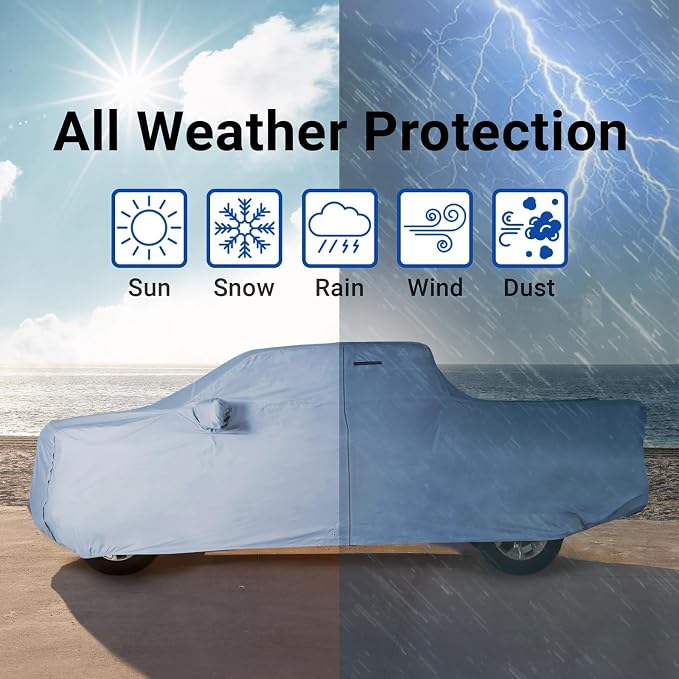 iCarCover Premium Heavy Duty Truck Car Cover - Waterproof All Weather Rain Snow UV Protection, Silverado 2500 3500, Sierra 2500HD 3500HD, F-250 350 450, Size T76 (See Size Chart), Stripe - Gray/Black