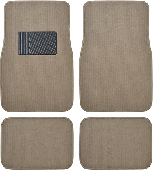 Beige Heavy Duty Front & Rear Carpet Floor Mats Universal Liners for Car SUV Van & Truck, All Weather Protection with Anti-Slip Nibs, Fit Contours of Most Vehicles