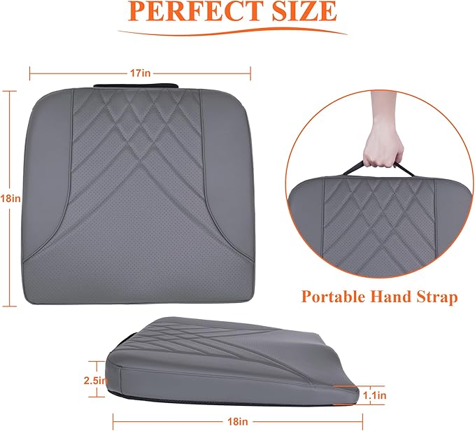 kingphenix Premium Car Seat Cushion, Memory Foam Driver Seat Cushion to Improve Driving View- Coccyx & Lower Back Pain Relief - Seat Cushion for Car, Truck, Office Chair (Leather Dark Gray)