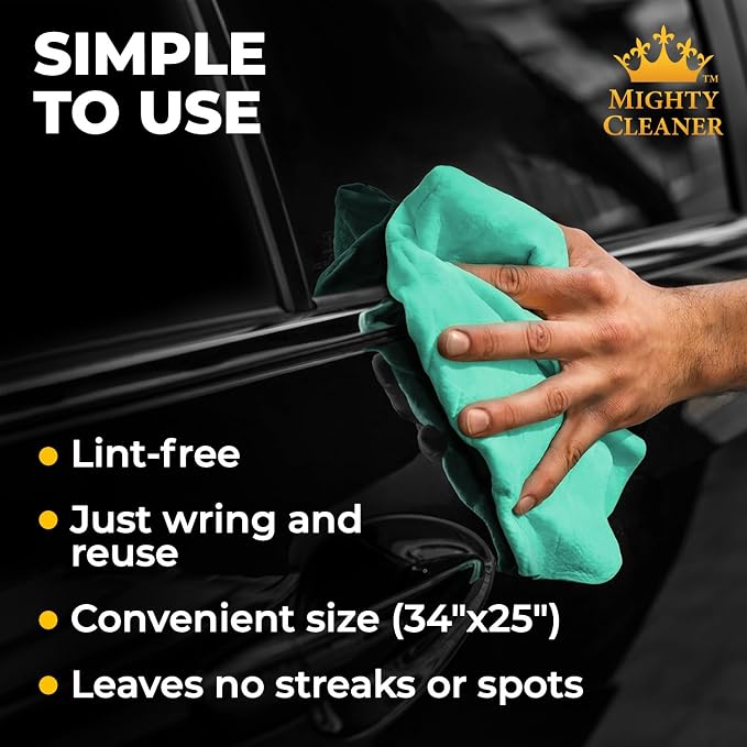 Premium XL Shammy Towel for Car - 34”x25” - Super Absorbent Chamois Cloth - Spots & Scratch-Free - Reusable Car Drying Towel