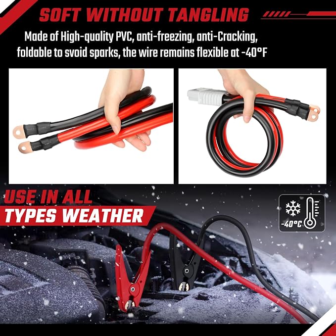 Jumper Cables, 30 feet 1 Gauge 1000Amp, Heavy Duty Booster Battery Cables with Permanent Installation kit and Quick Connect Plug for 12V & 24V Cars, SUV, Trucks, Diesel Trucks