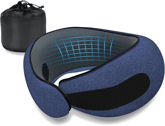 Neck Travel Pillows for Airplanes Memory Foam Neck Comfort Pillow Compact Ergonomic Design Sleeping Essentials for Long Flights Car Rides and Home Use (Blue)