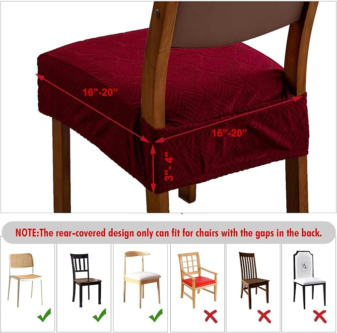 Removable Washable Dining Chair Seat Covers Set of 2,Stretch Jacquard Chair Seat Cushion Protector Slipcovers, Rear Covers