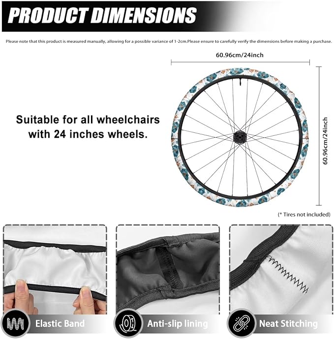 Floral Wheelchair Wheel Covers 2 Pack Wheelchair Accessories Tyre Covers to Protect Floors Carpets