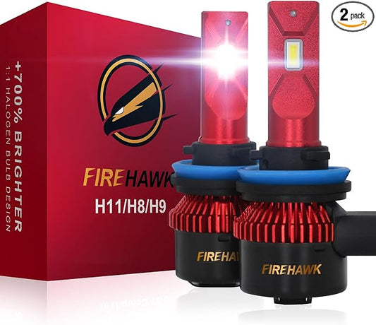 Firehawk H11/H8/H9/H16 Bulbs 50000LM Pure White 6000K Plug & Play IP68 Waterproof Fog Light, Pack of 2