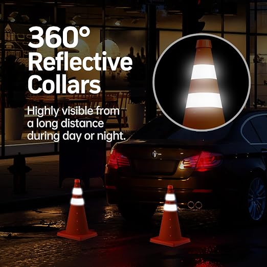 BATTIFE [2 Pack] 18 Inch Collapsible Traffic Safety Cones, Orange Cones, Multi Purpose Pop-up Cones with Reflective Collar, for Driving Practice,Road Parking