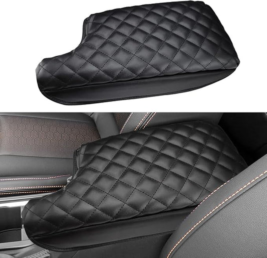 INTGET Car Center Console Armrest Cover for Subaru Crosstrek Accessories 2018-2022 2023 Impreza 2017-2023 Leather Arm Rest Box Lid Cover Seat Protector (Black with Cushion)