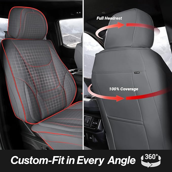 Coverland Custom Truck Car Seat Covers Front Seats for [2011-2018 RAM 1500 Quad Cab] - Protector Car Seat Cover Water Resistant Leather Memory Form Back Support Seat Cushion [Front-Dark Gray]