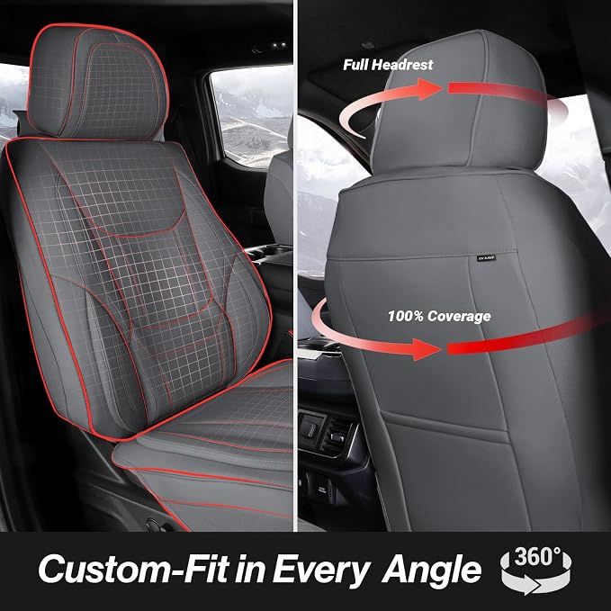 Coverland Custom Truck Car Seat Covers Front Seats for [2006-2014 Ridgeline Crew Cab] - Protector Car Seat Cover Water Resistant Leather Memory Form Back Support Seat Cushion [Front-Dark Gray]