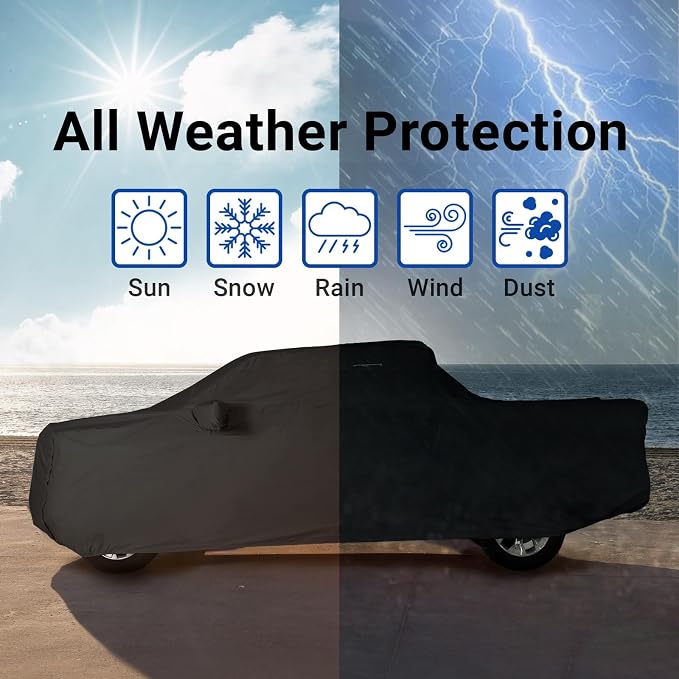 iCarCover Premium Heavy Duty Truck Car Cover - Waterproof All Weather Rain Snow UV Protection F-150 SuperCrew, Silverado 2500 Extended, Sierra 1500 Crew, Size T86 (See Size Chart), Stripe - Black/Gray