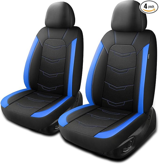 HChengkikz Front Car Seat Cover, Breathable and Sporty (Black + Blue) | Leather, Universal Fit for Most SUVs, Cars, Sedans, Trucks, Airbag Compatible, Easy to Install