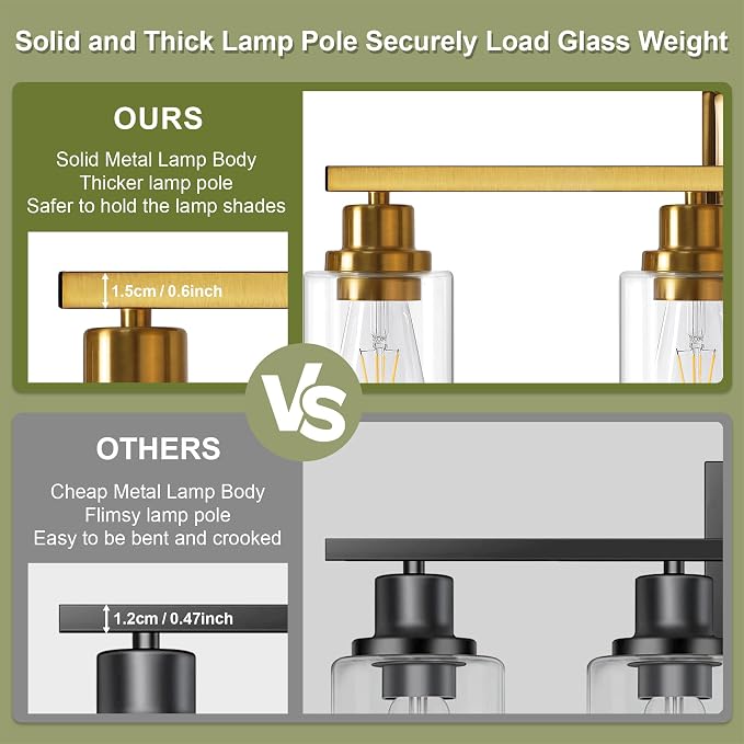 Unicozin Modern Bathroom Light Fixtures, 4 Light Vanity Lights Over Mirror, Gold Wall Lamp with Clear Glass for Living Room Cabinet Bedroom Porch Powder Room