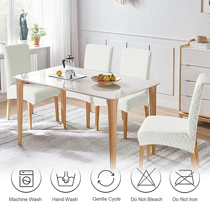 Genina Waterproof Chair Covers for Dining Room Set of 2, Removable Washable Chair Slipcover Protectors, Ivory White